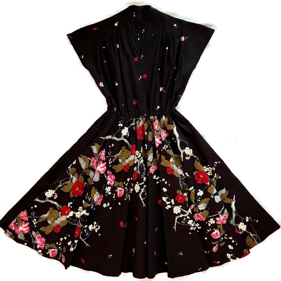 Vintage Vincenti Dresses & Skirts - Host Pick✨50s Vintage Vincenti Cherry Blossom Black Full Circle Dress Rare Sz Lg
